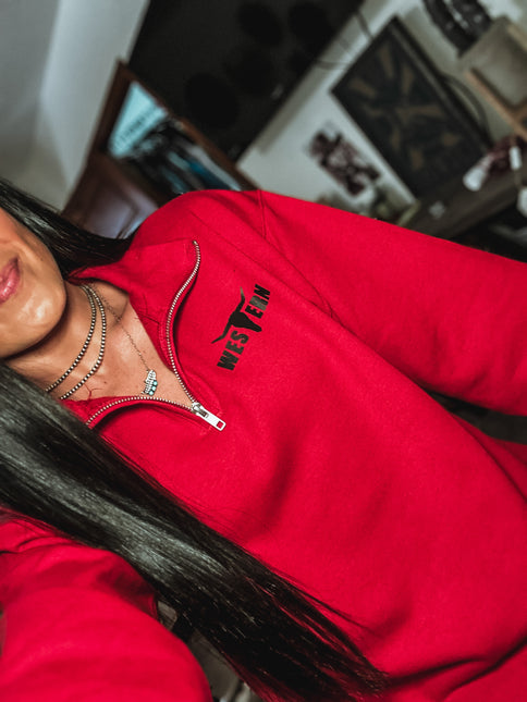 Brand Logo 1/4 Zip Red