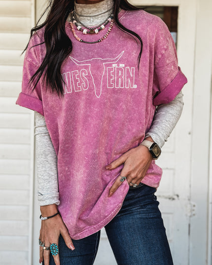 Brand Outline Logo Oversized- Pink/White