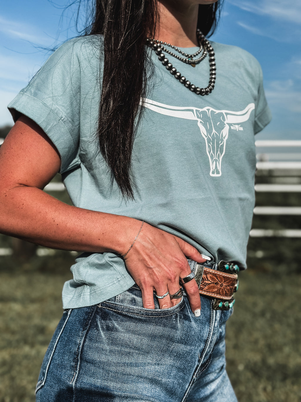 Longhorn Cuff T - Sky