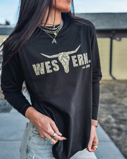 Brand Woods Camo Logo Jersey Longsleeve - Black