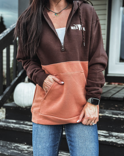 Brand 2-Tone Color Block Hoodie