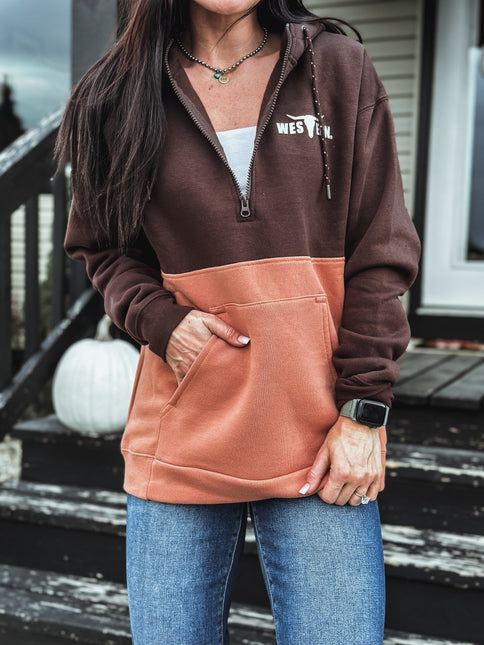 Brand 2-Tone Color Block Hoodie