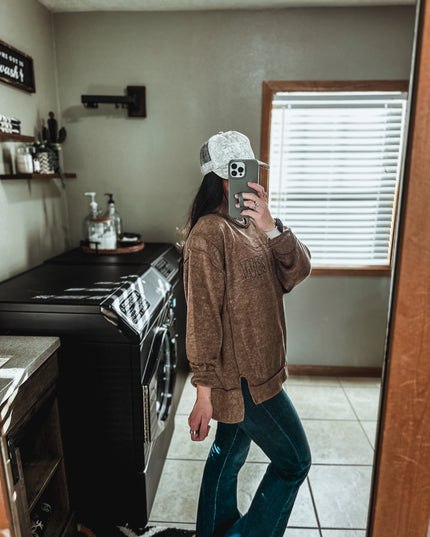 Brand Brushed Crew Sweater - Mocha