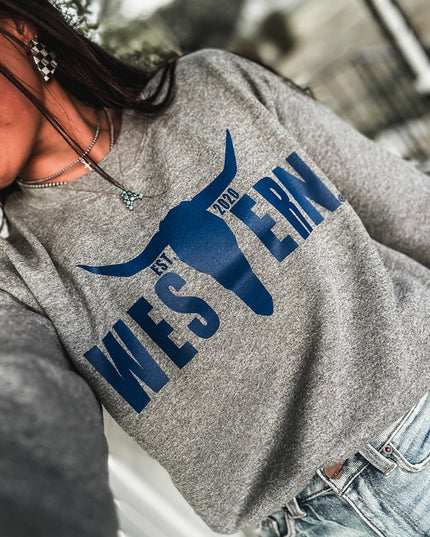 Brand Blue Logo Crew - Grey