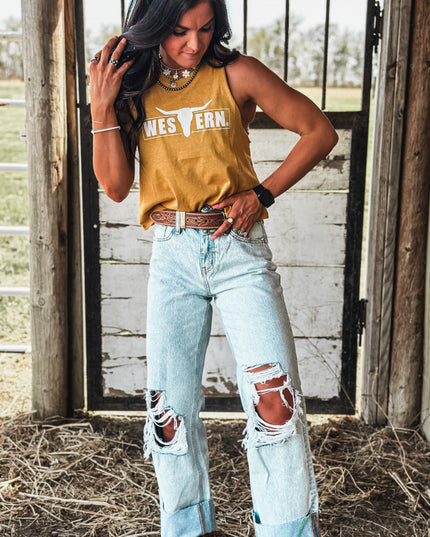White Frame Logo Cropped Tank - Mustard