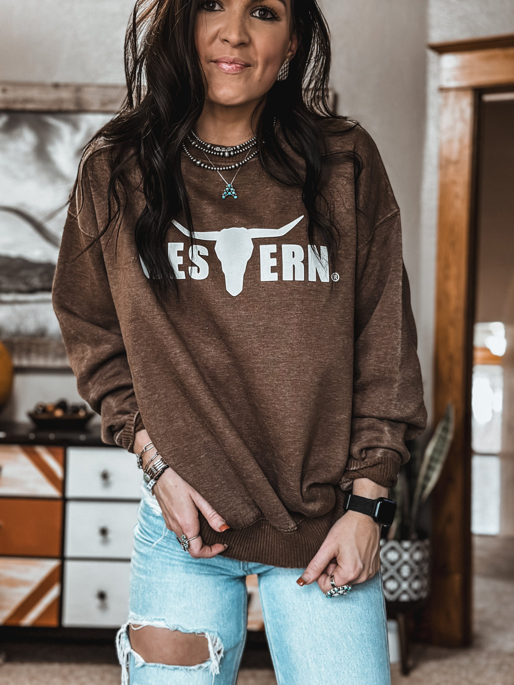 Brand Cream Logo Steamboat Sweatshirt - Mocha