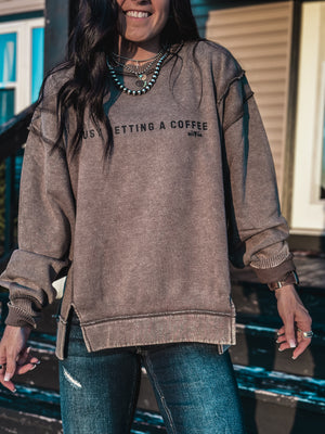 Busy Getting Coffee Crew Sweater - Dark Olive