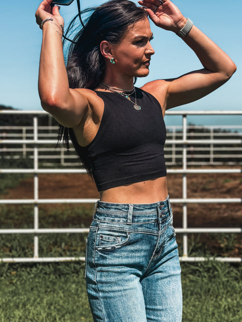 Brand Seamless Crop Tank - Black