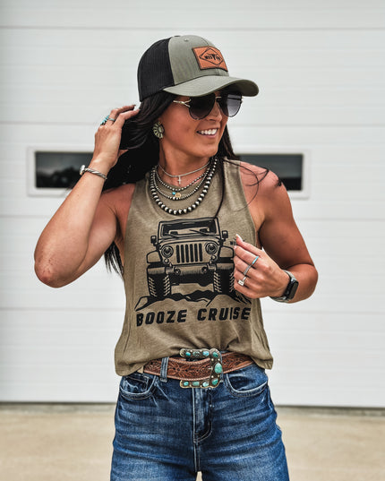 Booze Cruise Cropped Tank - Olive