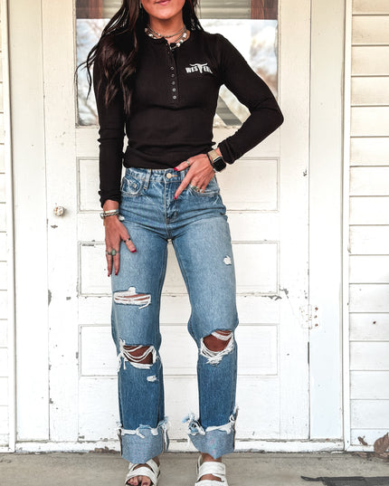 Brand Women's Henley Longsleeve - Black