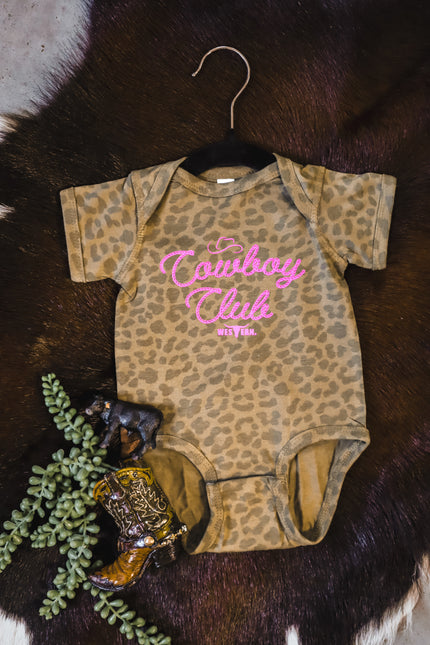 Cowboy Club (Pink) Onesie - Brown Leopard