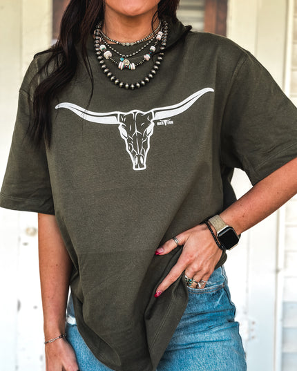 The Longhorn - Beefy Oversized T Olive