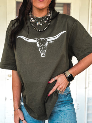The Longhorn - Beefy Oversized T Olive