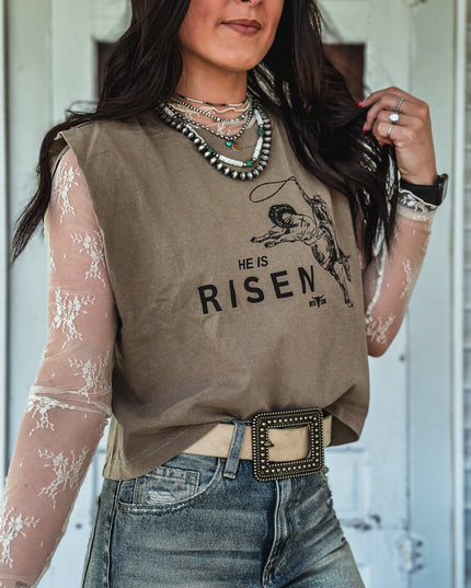 He is Risen Cap Sleeve Tank - Mocha