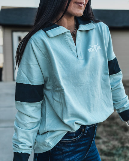 Brand Blue Collar Contrast Pullover