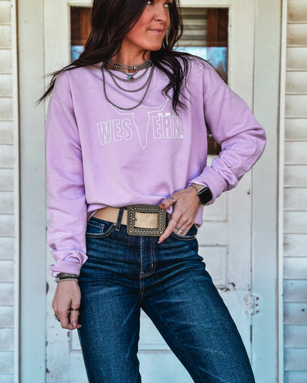 Brand White Outline Logo Crew - Lavender