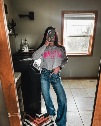 Midwestern (Pinks) Jersey Longsleeve - Heather Grey