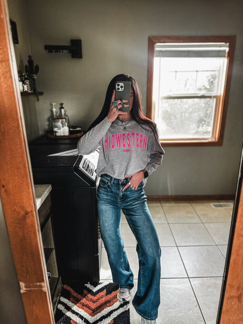 Midwestern (Pinks) Jersey Longsleeve - Heather Grey