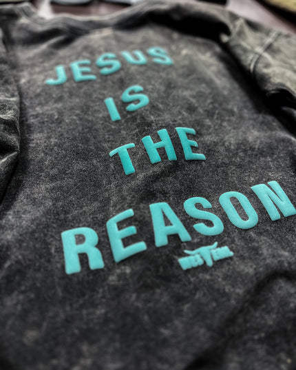 THE REASON [Seafoam Puff] Raw Hem Boxy T - Mineral Black