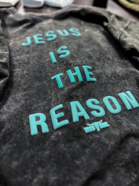 THE REASON [Seafoam Puff] Raw Hem Boxy T - Mineral Black