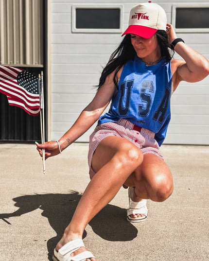 USA [block letters] Cropped Tank