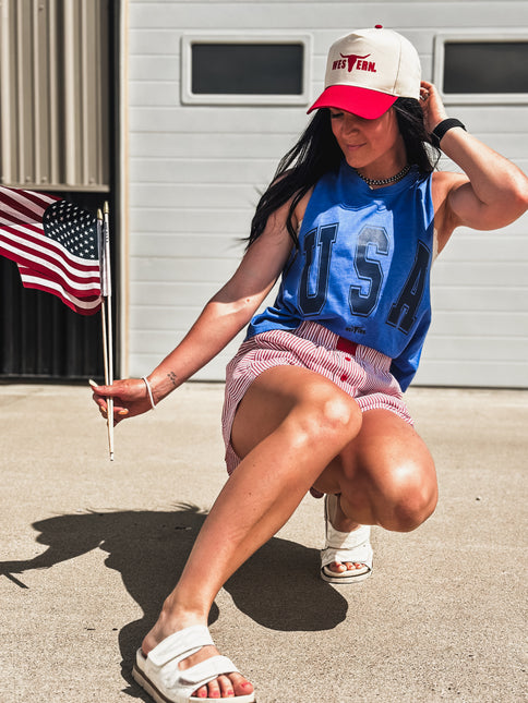 USA [block letters] Cropped Tank