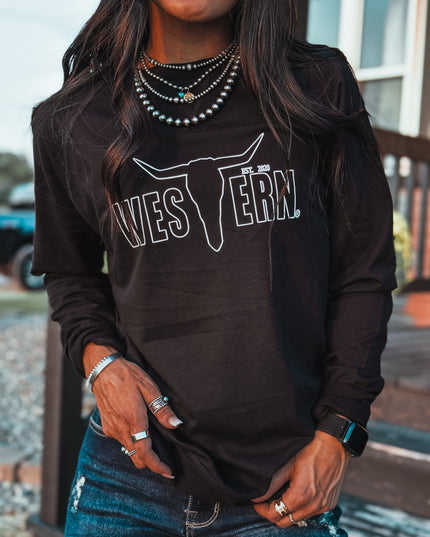 Brand Outline Logo Lightweight Raglan Crew - Black