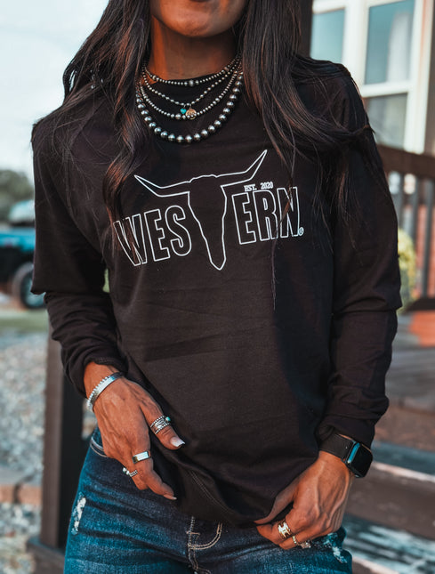 Brand Outline Logo Lightweight Raglan Crew - Black