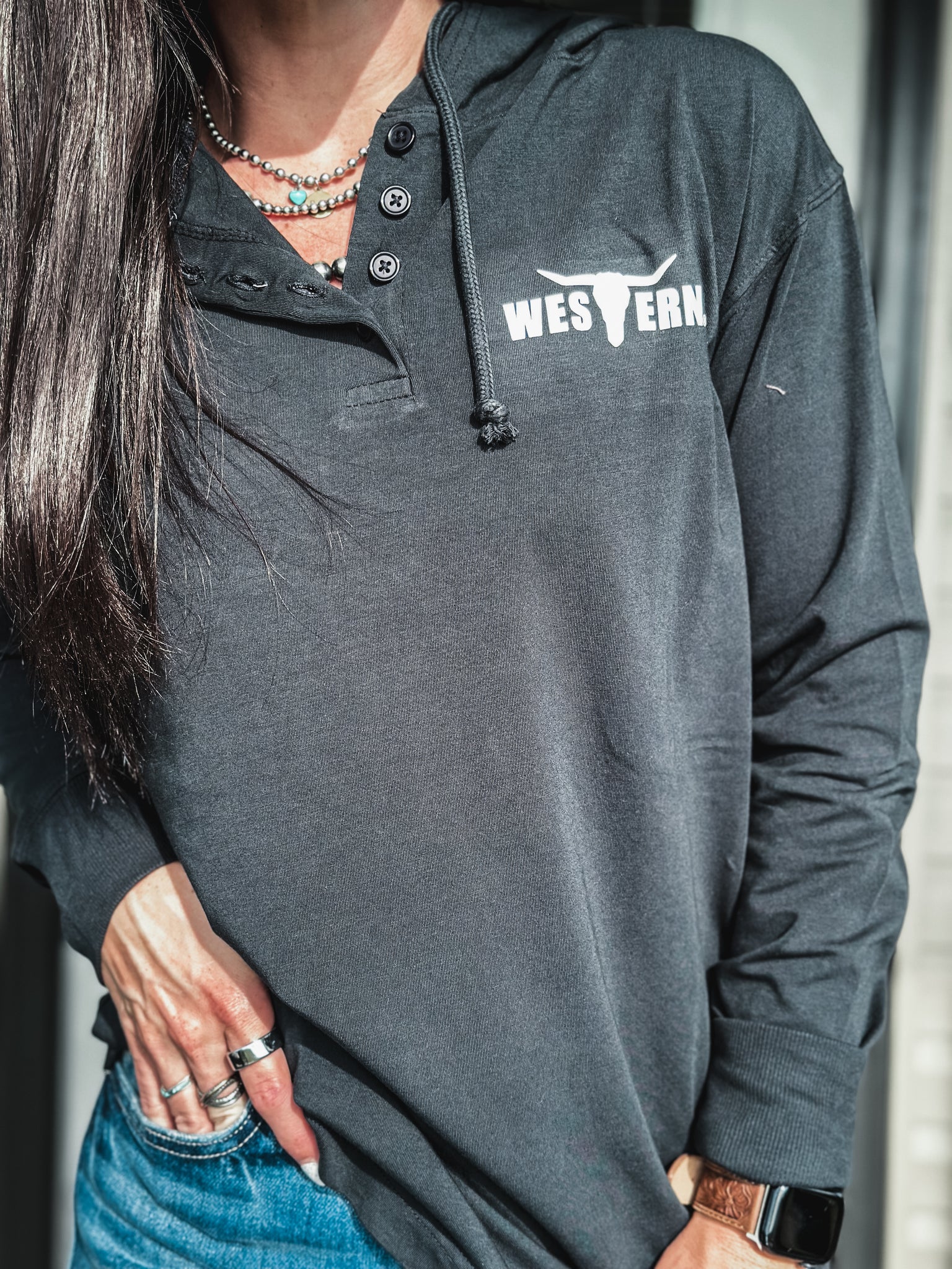 Brand Ridge Button Hoodie - Deep Navy