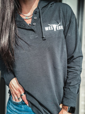 Brand Ridge Button Hoodie - Deep Navy