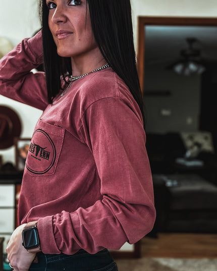 Brand Longsleeve Pocket T - Brick