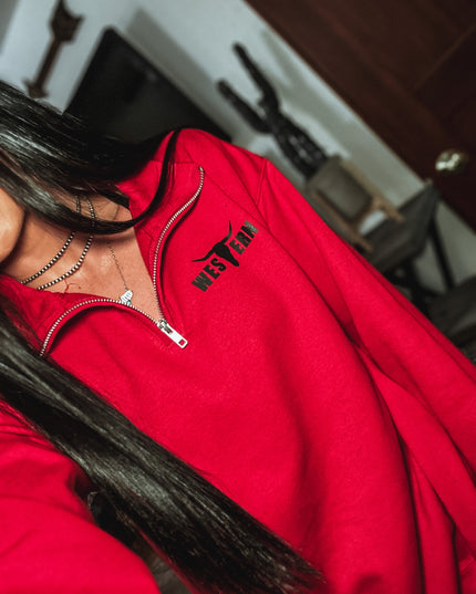 Brand Logo 1/4 Zip Red