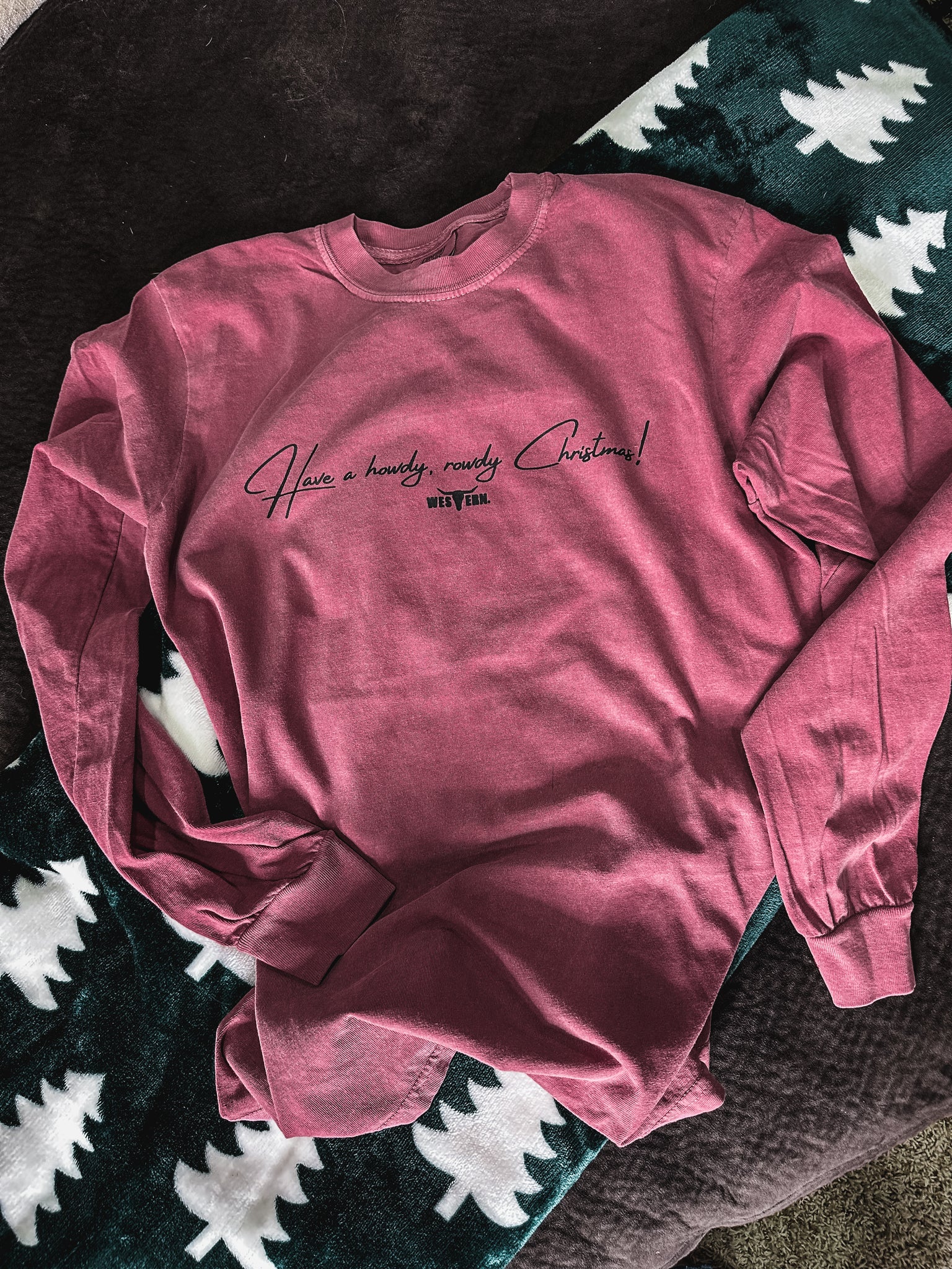 Howdy, Rowdy Christmas Longsleeve - Crimson