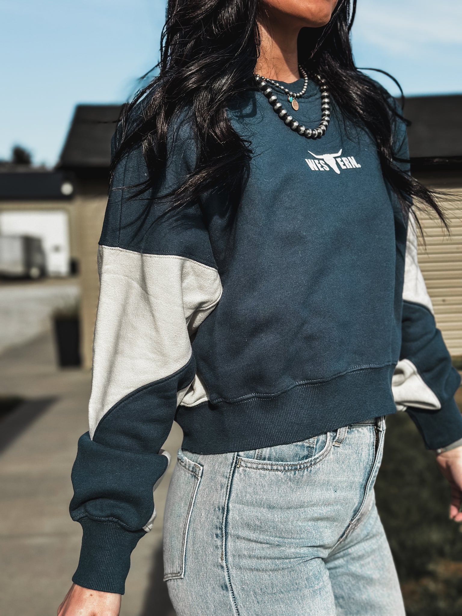 Brand Color Block Boxy Crew - Midnight Blue