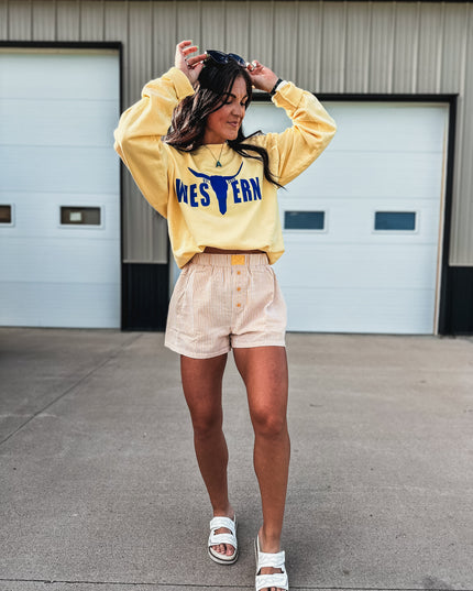 Brand Blue Logo Crew - Summer Yellow