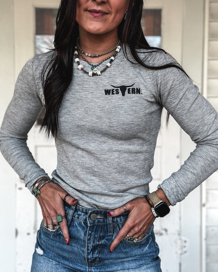 Brand Women's Knitted Thermal Longlseeve - Heather Grey