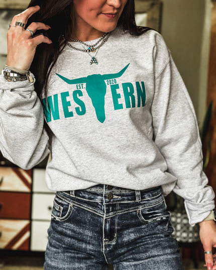 Brand Logo Crew - Ash/Teal