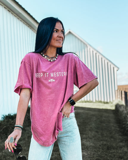 Keep it Western Oversized Tee - Pink