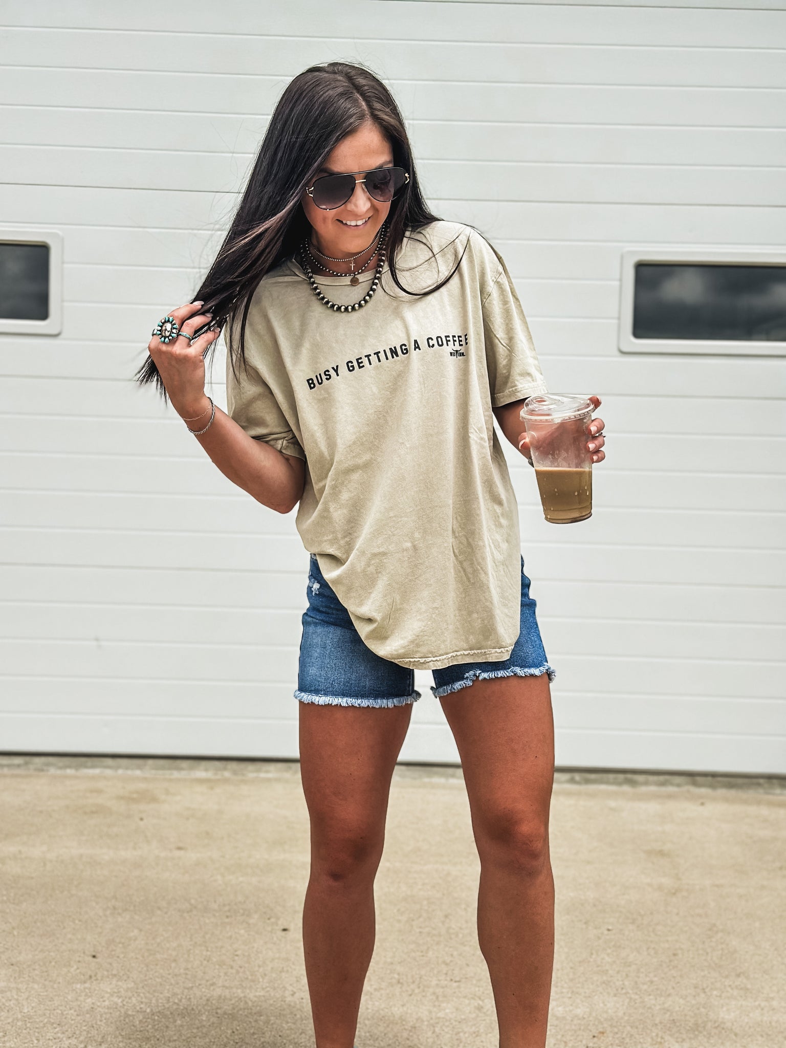 Busy Getting Coffee - Oversized T Khaki