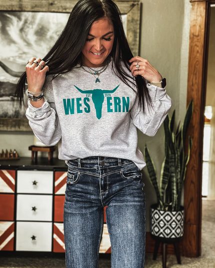 Brand Logo Crew - Ash/Teal