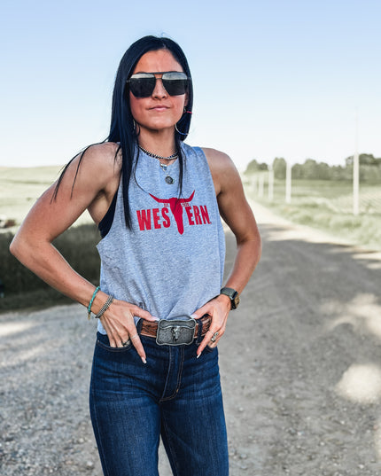 Brand Logo Red Cropped Tank - Grey