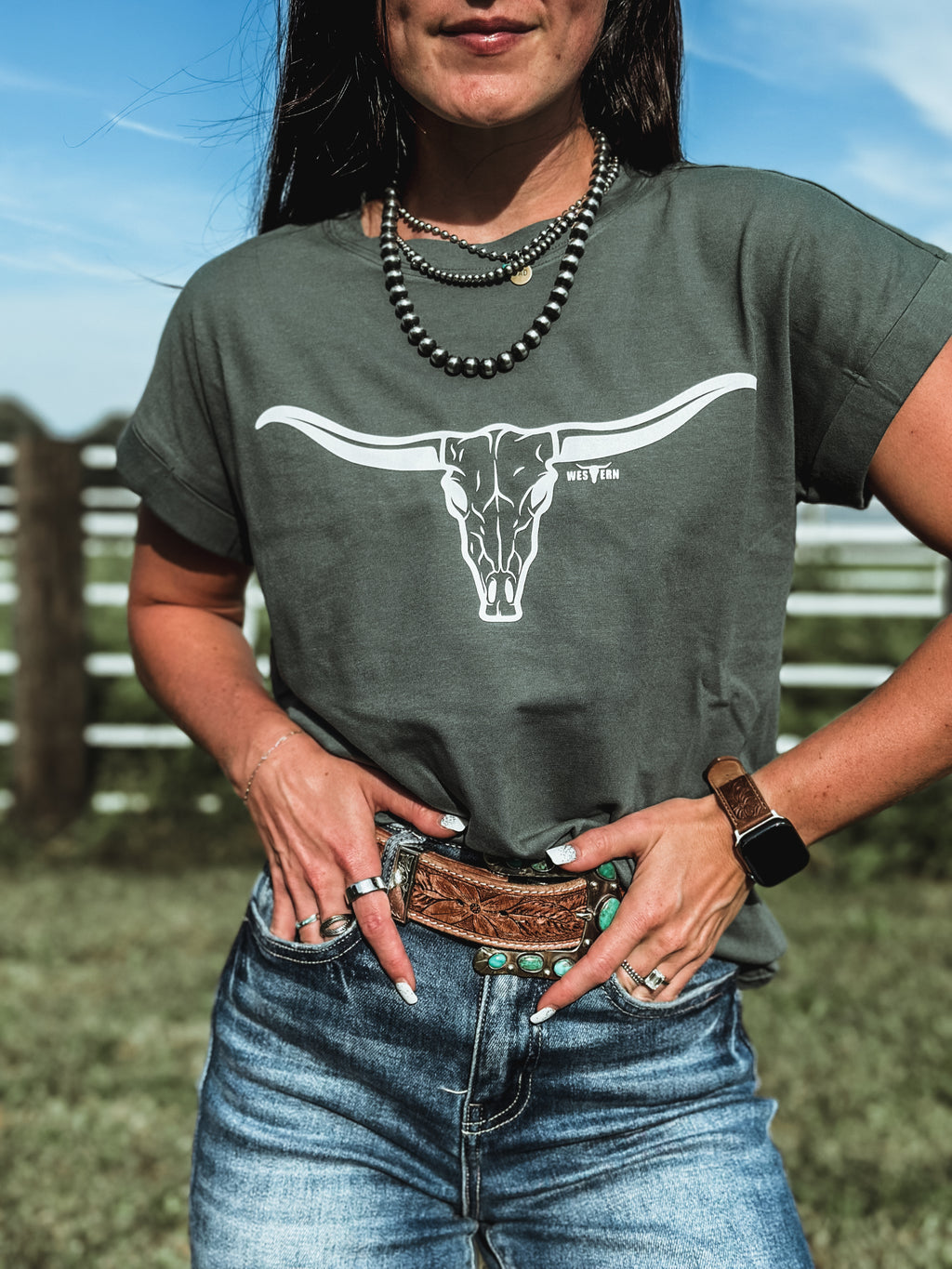 Longhorn Cuff T - Dark Sage