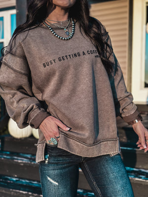 Busy Getting Coffee Crew Sweater - Dark Olive