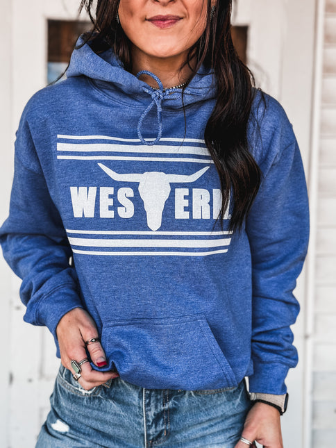 Brand Hoodie Heather Cobalt Blue