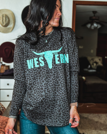 Brand Logo Jersey Longsleeve Leopard/Turq