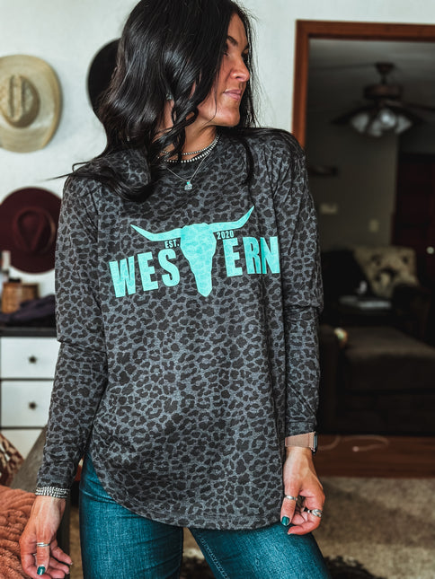 Brand Logo Jersey Longsleeve Leopard/Turq