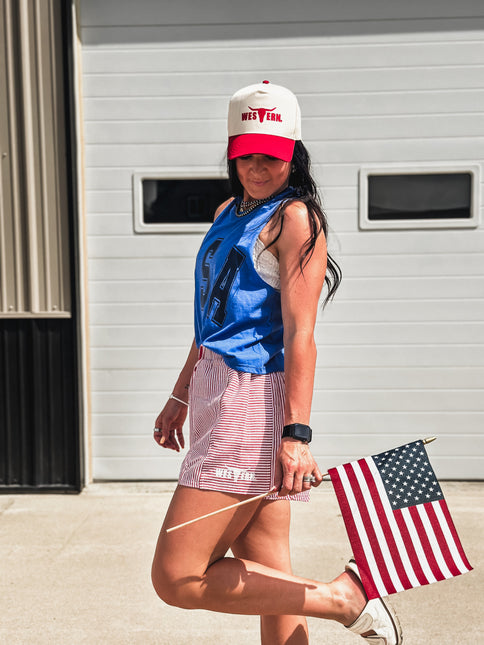 USA [block letters] Cropped Tank