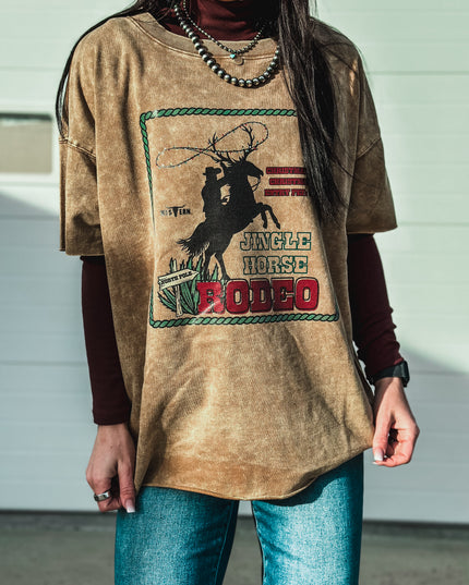 Jingle Horse Rodeo Raw Hem Boxy T - Camel