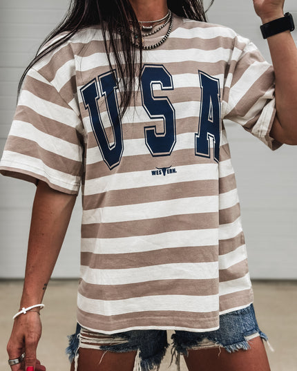 USA [block letters] Dock Stripe T