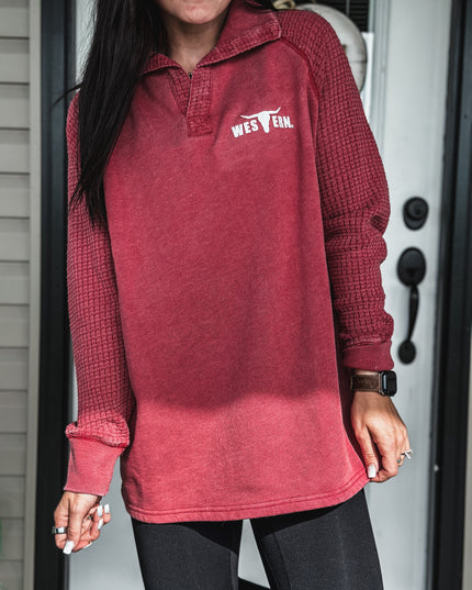 Brand Waffle Knit Pullover - Red